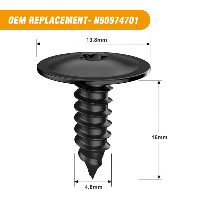 GOOACC GOOACC 25Pcs T25 M4.8×16 Torx Screw Fender Liner Splash Shield Bumper Cover Compatible with Audi Volkswagen Skoda Porsche, OEM:#N90974701  - Image 2