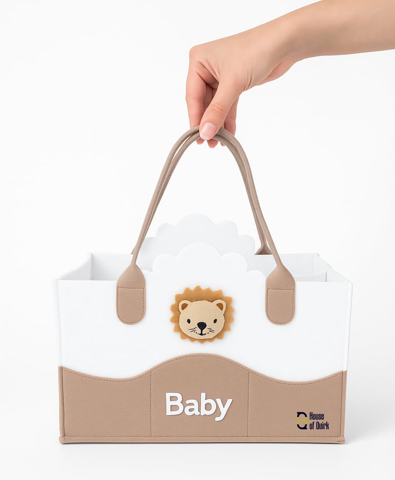 House of Quirk Baby Diaper Caddy Organizer | Portable Nursery Storage Basket for Diapers & Wipes | Baby Shower Gift & Car Organizer for Newborn Essentials – Bear White - Image 4