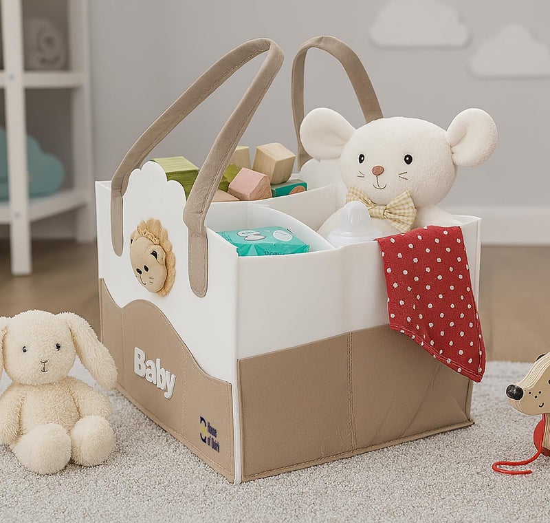 House of Quirk Baby Diaper Caddy Organizer | Portable Nursery Storage Basket for Diapers & Wipes | Baby Shower Gift & Car Organizer for Newborn Essentials – Bear White - Image 5