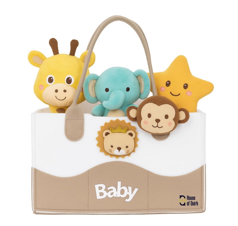 House of Quirk Baby Diaper Caddy Organizer | Portable Nursery Storage Basket for Diapers & Wipes | Baby Shower Gift & Car Organizer for Newborn Essentials – Bear White - Image 1