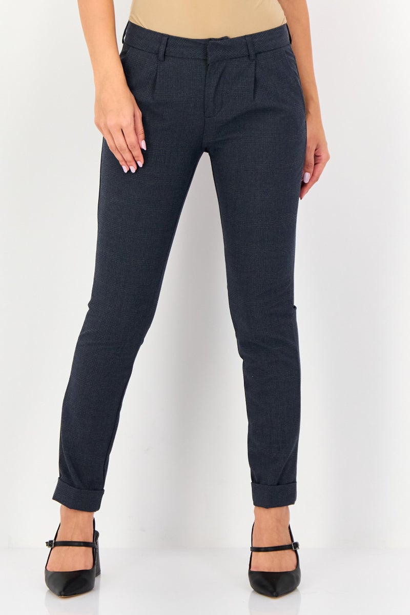 Reiko Women Cigarette Fit Plaid Straight Leg Semi Formal Pants, Dark Grey - Image 1