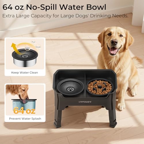 URPOWER Mess Proof Elevated Dog Bowls 4 Height Adjustable Raised Stand with No Spill Water Bowl and Slow Feeder Dog Bowls NonSlip Food and Water Bowl Set for Small Medium Large Dogs - Image 3