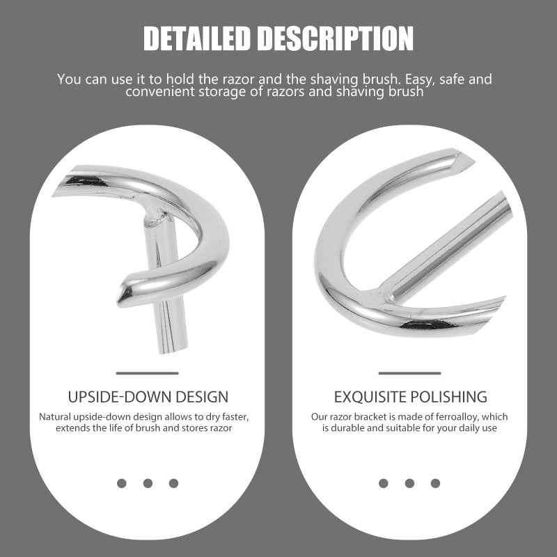 Ferroalloy Razor And Shaving Brush Stand With Hanging Hook Silver Bathroom Organizer - Image 5