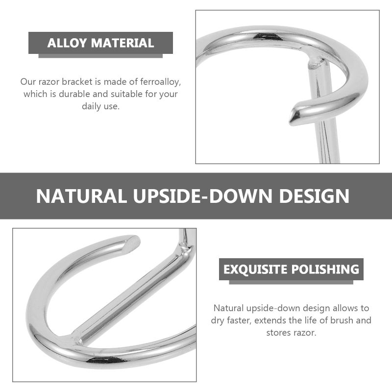 Ferroalloy Razor And Shaving Brush Stand With Hanging Hook Silver Bathroom Organizer - Image 4