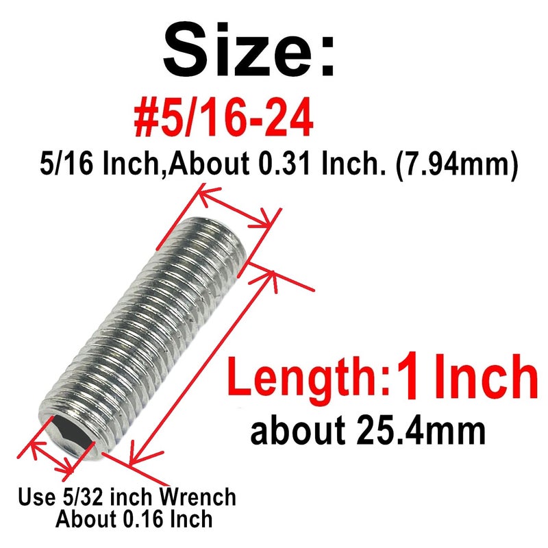 ZDingTech 30pcs 5/16-24 x 1" inch Set Screws 304 Stainless Steel Allen Head Hex Hexagon Socket Set Screws with Allen Wrench,Set Grub Screws Hex Allen Head Socket Set Screws.(1" Length) - Image 3
