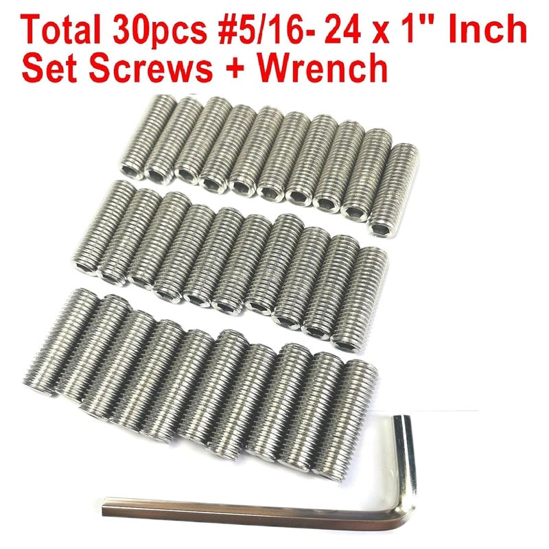 ZDingTech 30pcs 5/16-24 x 1" inch Set Screws 304 Stainless Steel Allen Head Hex Hexagon Socket Set Screws with Allen Wrench,Set Grub Screws Hex Allen Head Socket Set Screws.(1" Length) - Image 2
