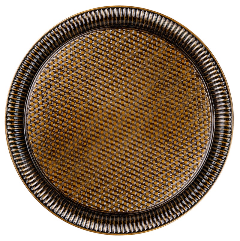 Alisveristime Round Hammered Metal Serving Tray â€“ Ottoman Style, (13.8" Diameter, 17.1 oz), 6-Person, 5 Color Options (Antique Green) - Image 1