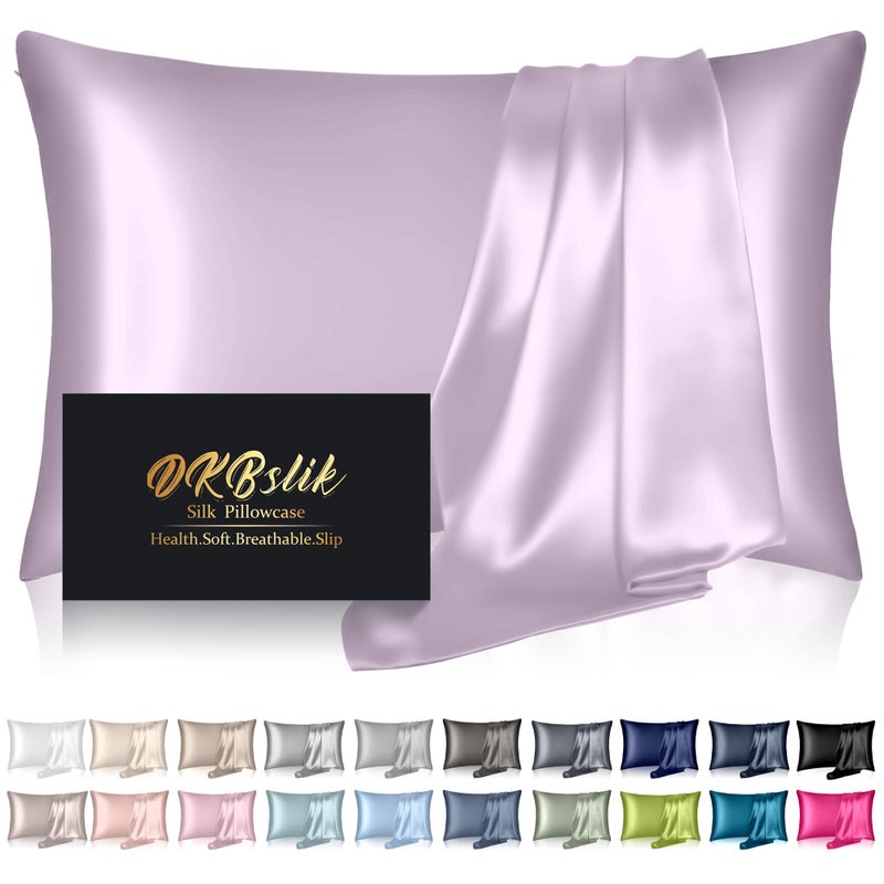 DKBslik Silk Pillowcase for Hair and Skin, Mulberry Silk Pillow Cases Standard Size, Anti Acne Cooling Sleep Both Sides Natural Silk Satin Pillow Covers with Hidden Zipper, Gifts for Women Men, Lavender - Image 1
