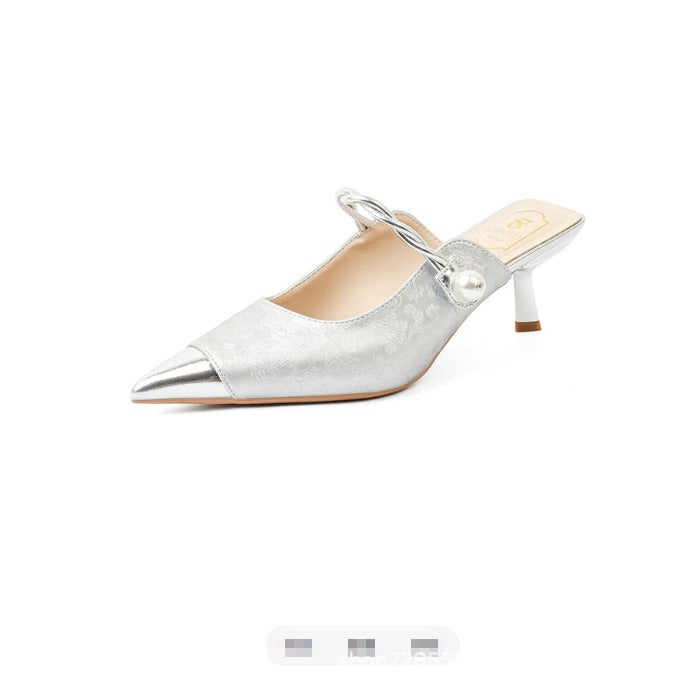 2026 New Chinese-Style Trendy Pointed-Toe Thin-Heeled Women''s High-Heeled Sandals with Color-Blocking, Fashionable Pearls, Versatile and Elegant Satin - Image 5