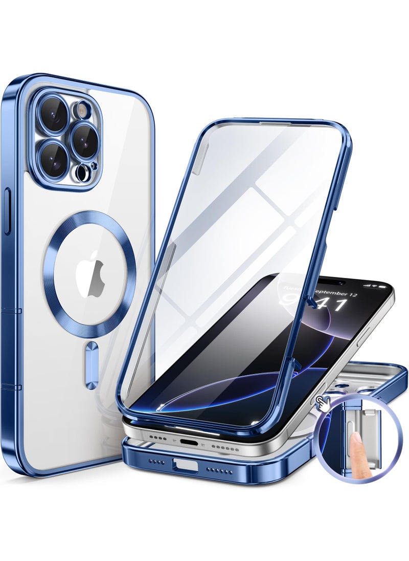 BERFY Magnetic for iPhone 16 Pro Max Case 6.9" [Compatible with Magsafe] Built-in 9H Tempered Glass Screen Protector & Upgraded Camera Protection Full-Body Plating Phone Case for 16 ProMax Blue  - Image 1