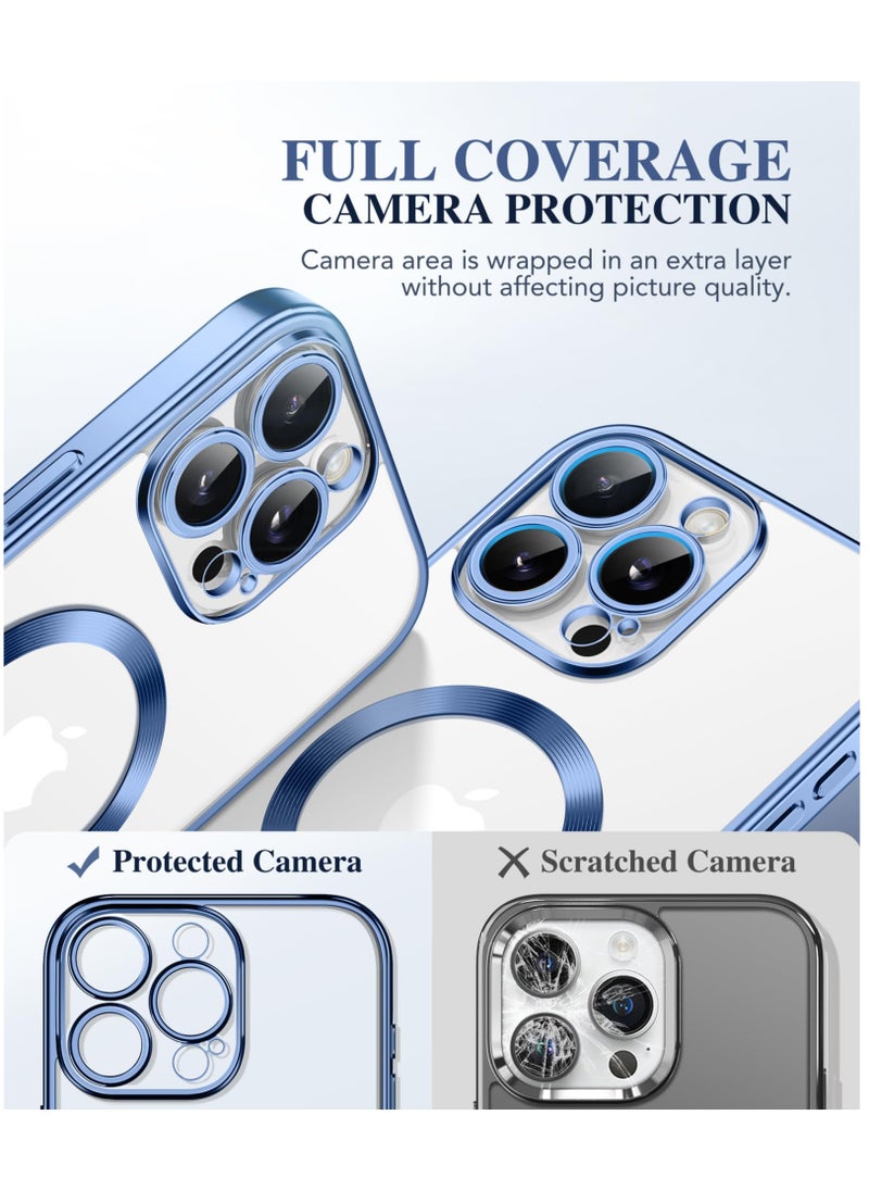 BERFY Magnetic for iPhone 16 Pro Max Case 6.9" [Compatible with Magsafe] Built-in 9H Tempered Glass Screen Protector & Upgraded Camera Protection Full-Body Plating Phone Case for 16 ProMax Blue  - Image 4