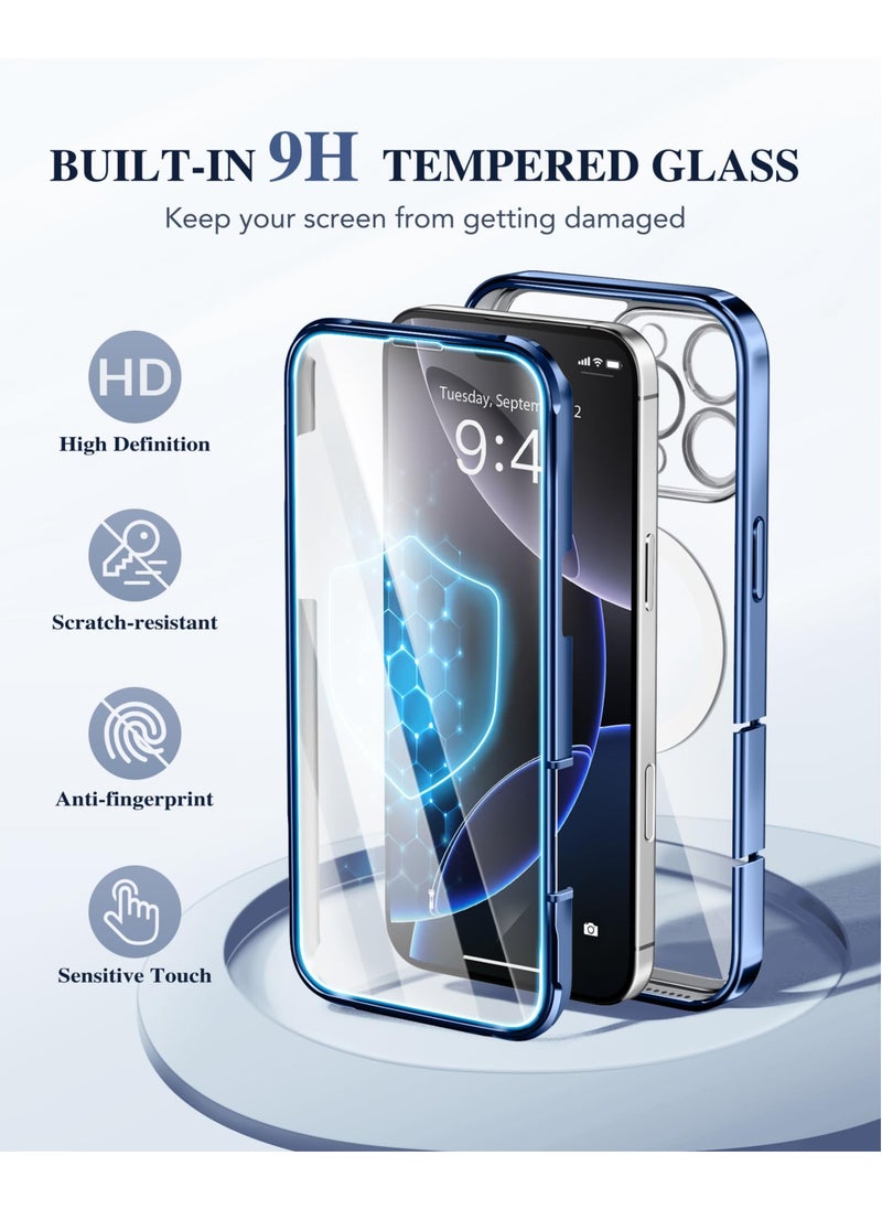 BERFY Magnetic for iPhone 16 Pro Max Case 6.9" [Compatible with Magsafe] Built-in 9H Tempered Glass Screen Protector & Upgraded Camera Protection Full-Body Plating Phone Case for 16 ProMax Blue  - Image 5