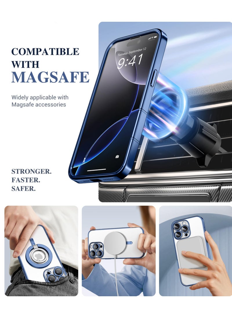 BERFY - Magnetic for iPhone 16 Pro Max Case 6.9" [Compatible with Magsafe] Built-in 9H Tempered Glass Screen Protector & Upgraded Camera Protection Full-Body Plating Phone Case for 16 ProMax Blue - Image 1