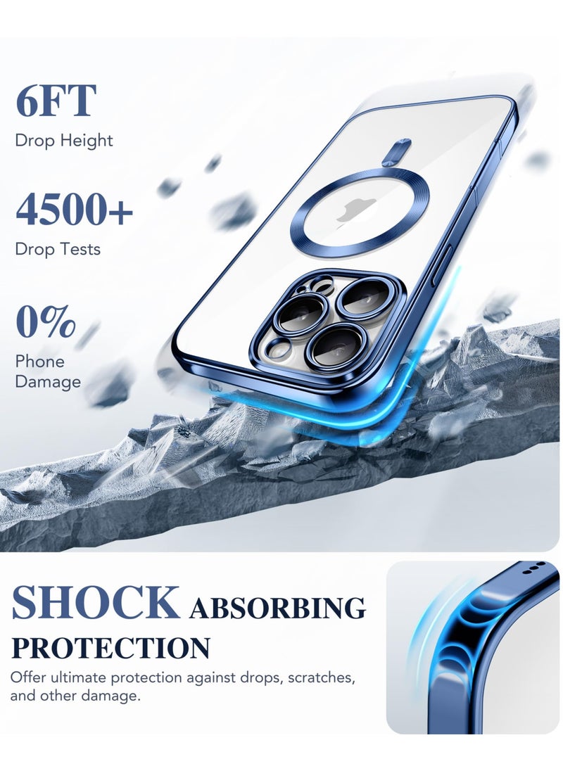 BERFY - Magnetic for iPhone 16 Pro Max Case 6.9" [Compatible with Magsafe] Built-in 9H Tempered Glass Screen Protector & Upgraded Camera Protection Full-Body Plating Phone Case for 16 ProMax Blue - Image 1