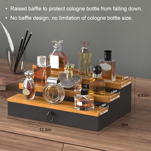 upcessory Cologne Organizer for Men, 3 Tier Wood Perfume Organizer with Felt Lining Drawer and Hidden Compartment Perfume Display Holder, A gift for men - Image 5