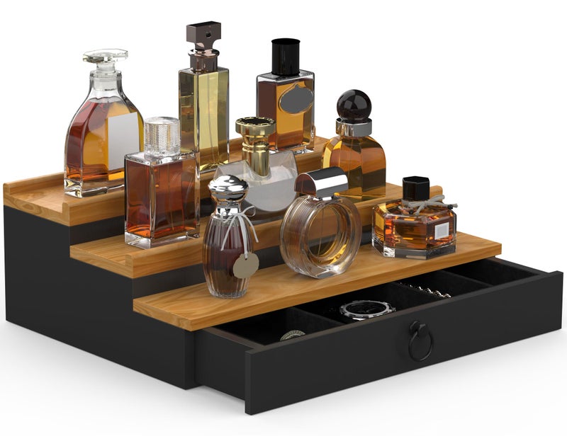 upcessory Cologne Organizer for Men, 3 Tier Wood Perfume Organizer with Felt Lining Drawer and Hidden Compartment Perfume Display Holder, A gift for men - Image 1