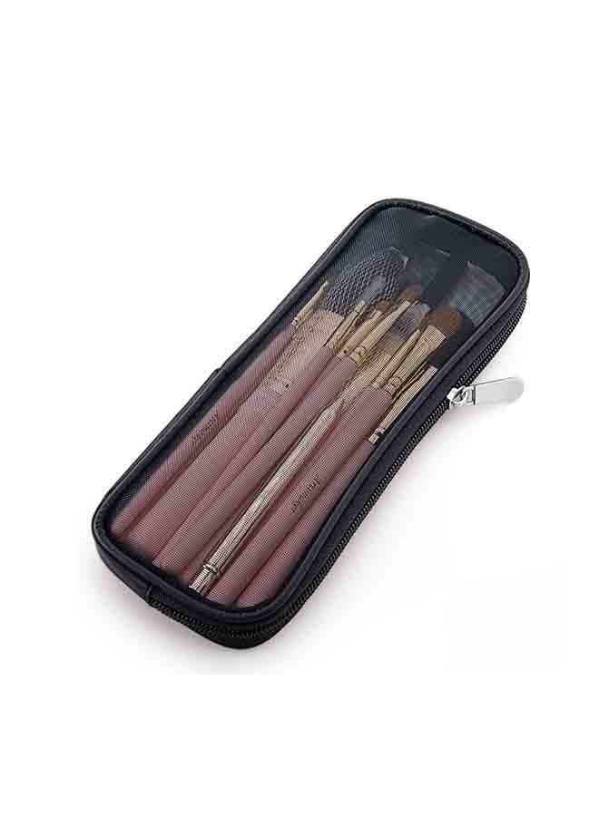 Portable Makeup Bag, Makeup Brush Travel Case - Mesh Bag for Beauty Tools Storage and Organization, Toiletry Accessories Organizer, Unisex, Small and Lightweight, 23x9.5x2cm (Black) - Image 1