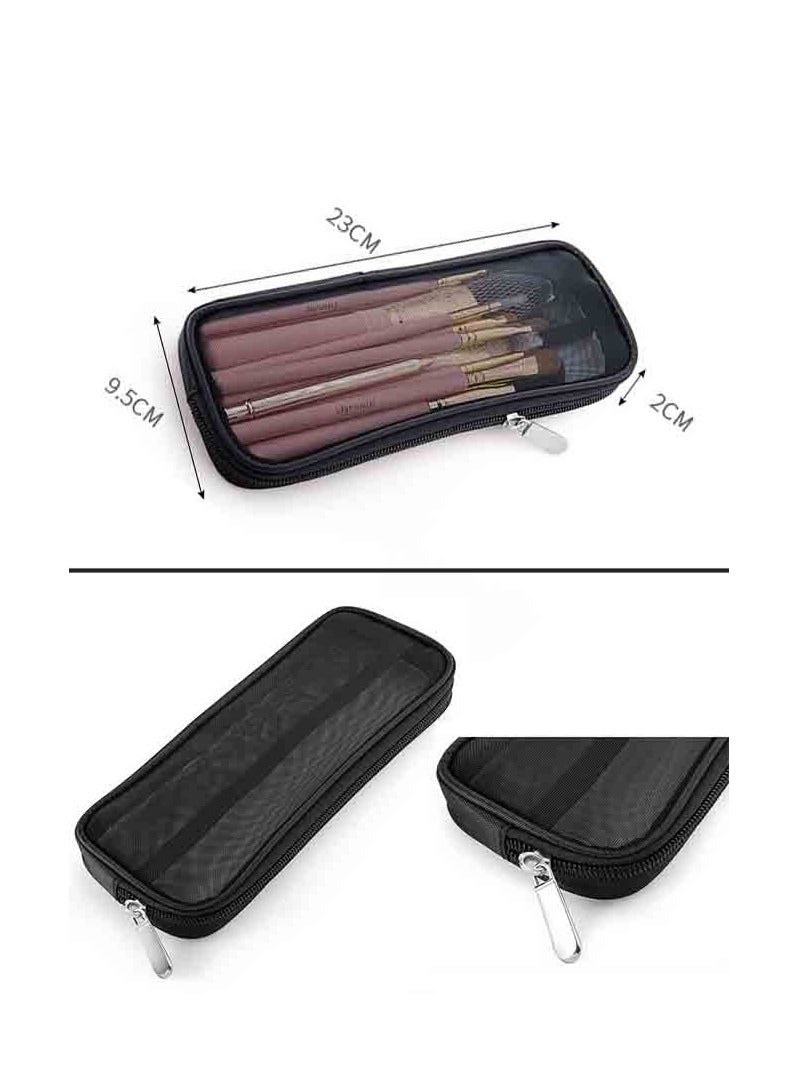 Portable Makeup Bag, Makeup Brush Travel Case - Mesh Bag for Beauty Tools Storage and Organization, Toiletry Accessories Organizer, Unisex, Small and Lightweight, 23x9.5x2cm (Black) - Image 2