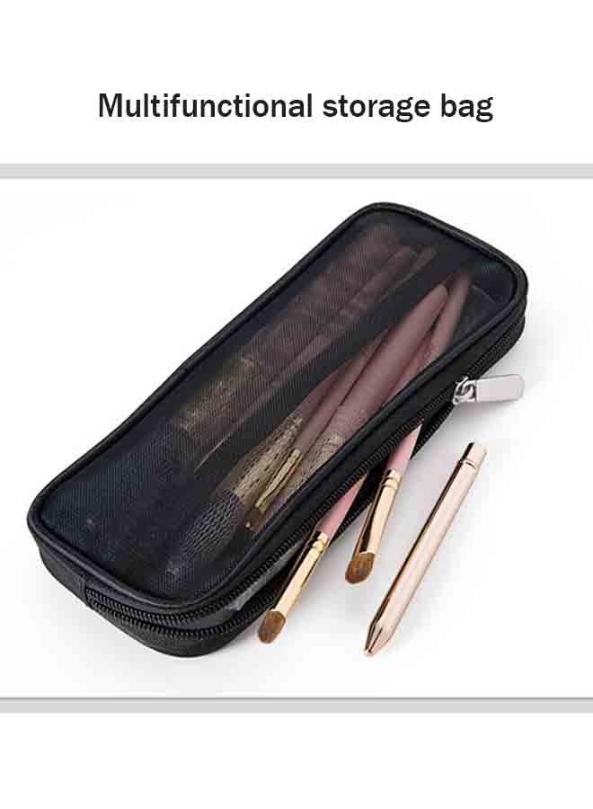 Portable Makeup Bag, Makeup Brush Travel Case - Mesh Bag for Beauty Tools Storage and Organization, Toiletry Accessories Organizer, Unisex, Small and Lightweight, 23x9.5x2cm (Black) - Image 3