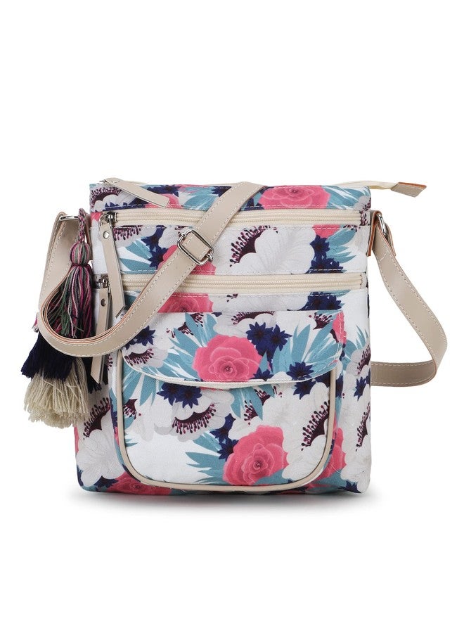 Anekaant Unisex Adult Rangoli Cream & Multi Polycotton & Canvas Floral Digital Printed Sling Bag - Image 2