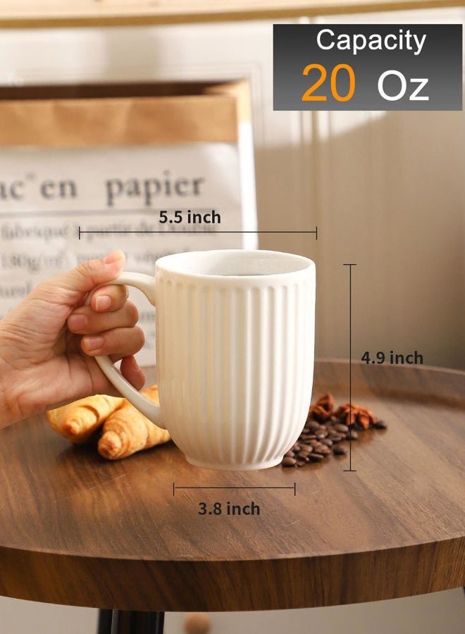 Hasense Porcelain Coffee Mug Set of 2, 20 Oz Large Coffee Mug, Ceramic Latte Cup with Handle, Modern Ribbed Design Tea Cup for Coffee, Cocoa, Wedding, Housewarming Gift, White - Image 3
