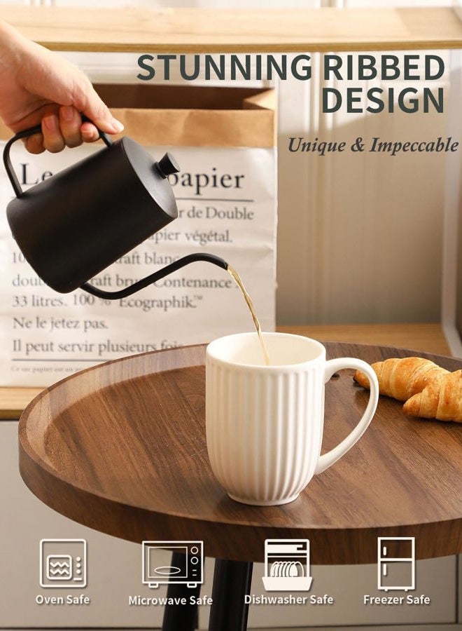 Hasense Porcelain Coffee Mug Set of 2, 20 Oz Large Coffee Mug, Ceramic Latte Cup with Handle, Modern Ribbed Design Tea Cup for Coffee, Cocoa, Wedding, Housewarming Gift, White - Image 5