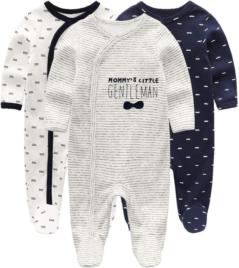 Kiddiezoom Baby and Toddler Boys' 3-Pack Snug Fit Footed Cotton One-Piece Romper Jumpsuit - Image 1