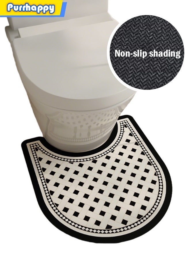 Purrhappy U Shaped Toilet Rug Contour Mat, Machine Washable Non Slip Toilet Floor Rug, Ultra Soft Extra Thick Highly Absorbent Quick-Dry Diatom Mud Bath Mat, Durable Bathroom Carpet for Shower Tub Toilet & Bathroom Floors (Black and White Plaid) - Image 1