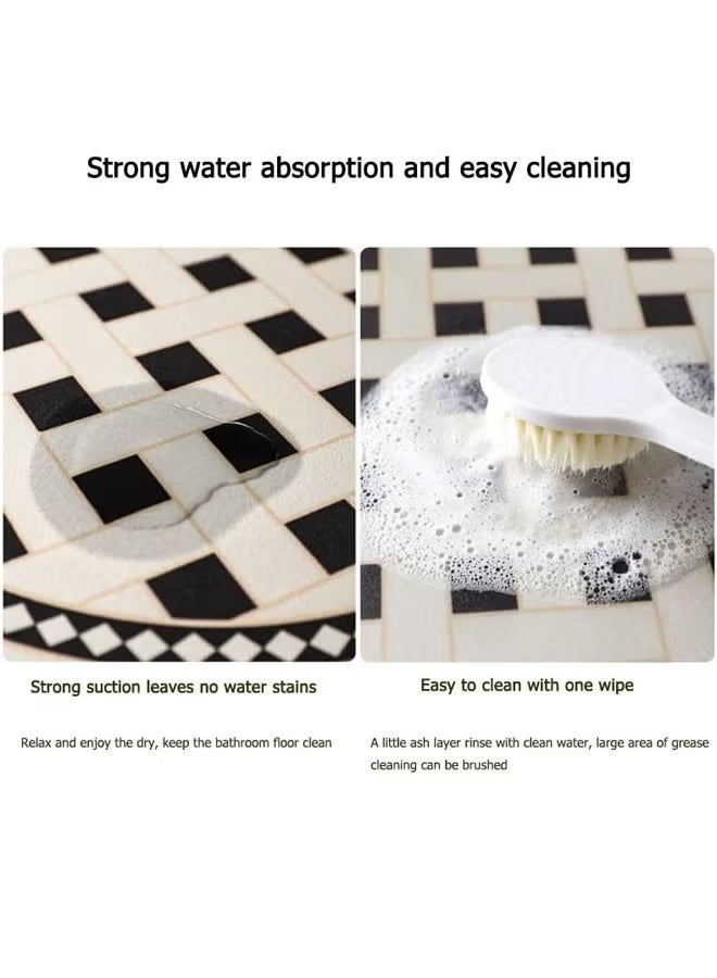 Purrhappy U Shaped Toilet Rug Contour Mat, Machine Washable Non Slip Toilet Floor Rug, Ultra Soft Extra Thick Highly Absorbent Quick-Dry Diatom Mud Bath Mat, Durable Bathroom Carpet for Shower Tub Toilet & Bathroom Floors (Black and White Plaid) - Image 5