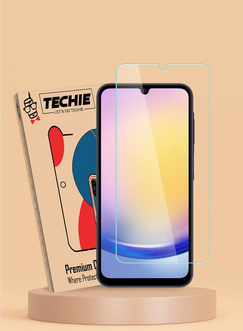Techie واقي شاشة زجاجي مقوى عالي الدقة لهاتف Samsung Galaxy A25 - مضاد للانعكاس ومضاد للفقاعات وصلابة 9H 0.33 مم وحواف مستديرة وسهولة التركيب - Image 1