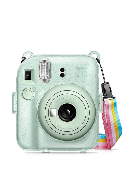 Transparent Hard Camera Case for Fujifilm Instax Mini 12 Instant Camera Cover with Adjustable Strap  - Green