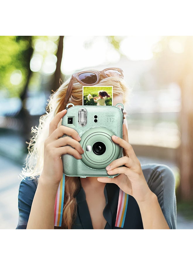 O Ozone - Transparent Hard Camera Case for Fujifilm Instax Mini 12 Instant Camera Cover with Adjustable Strap  - Green - Image 1