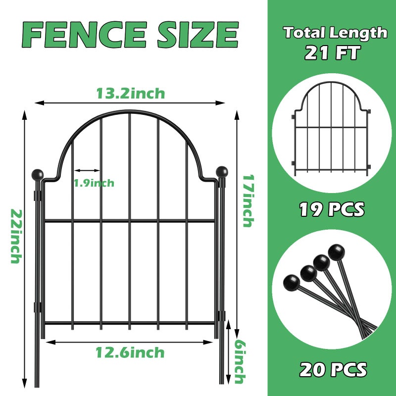 Blingluck Garden Fence, 17 in(H) x 21 ft(L) Arched Rustproof Metal No Dig Fence Garden Fence Border, Ground Stake Animal Barrier Fence for Rabbit Dog, Outdoor Landscape Decor for Yard & Patio,19 Pack - Image 2