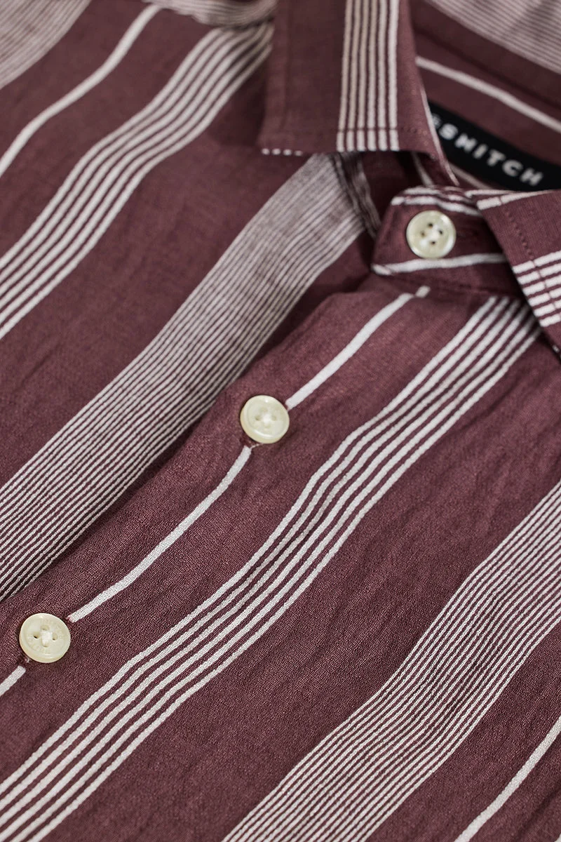 SNITCH Maroon Stripes Slim Fit Shirt