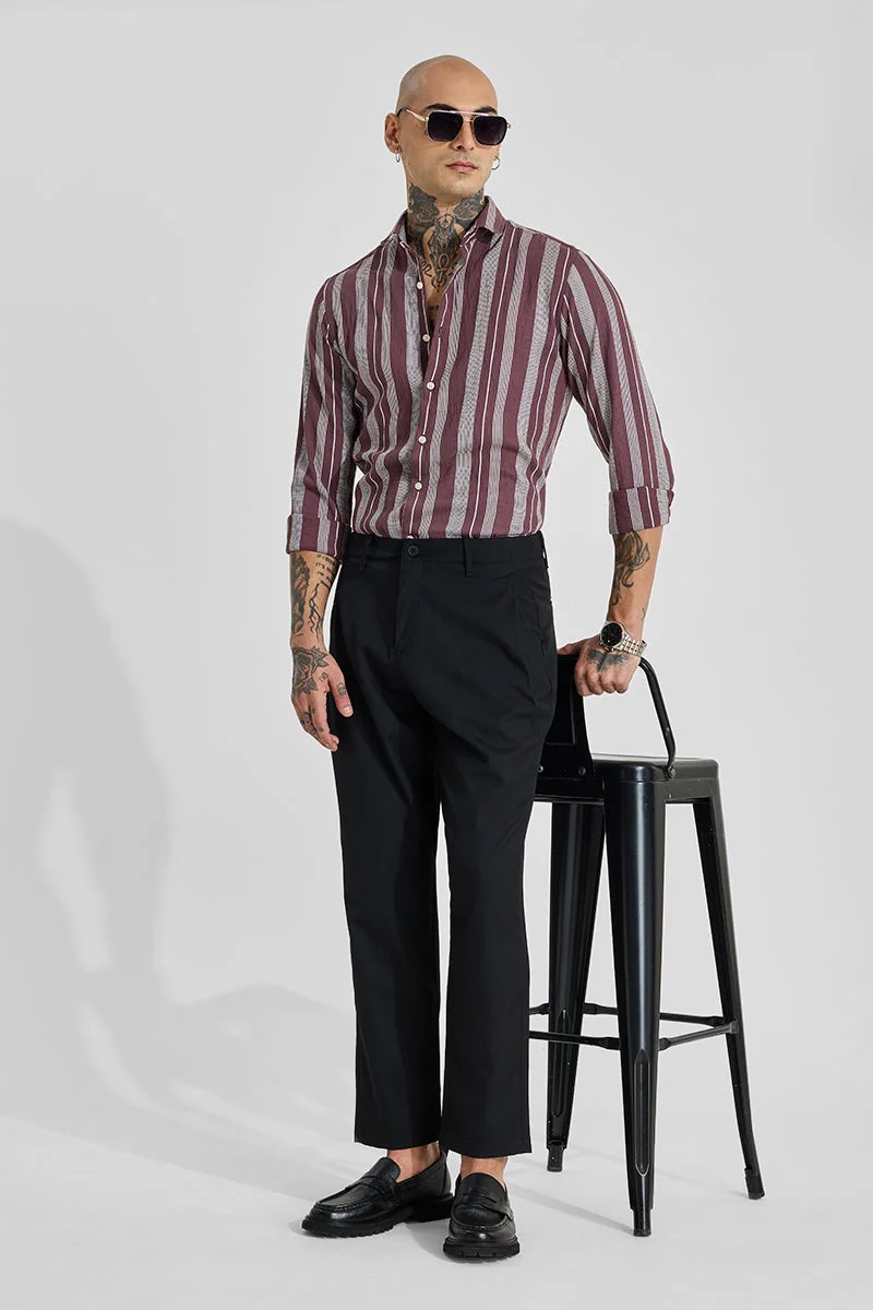 SNITCH Maroon Stripes Slim Fit Shirt