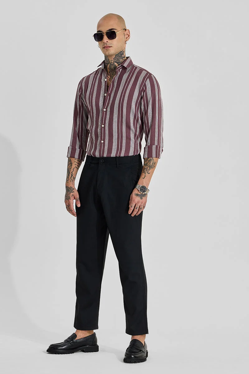 SNITCH Maroon Stripes Slim Fit Shirt