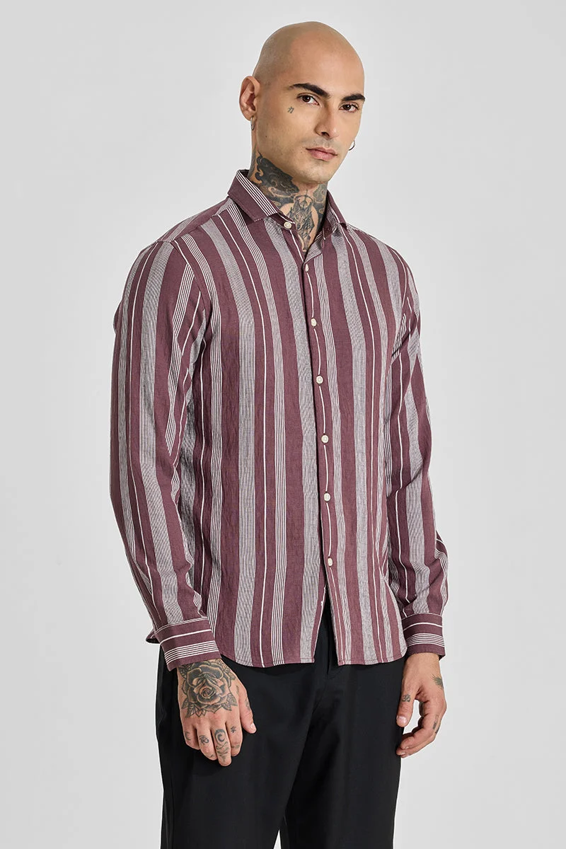 SNITCH Maroon Stripes Slim Fit Shirt