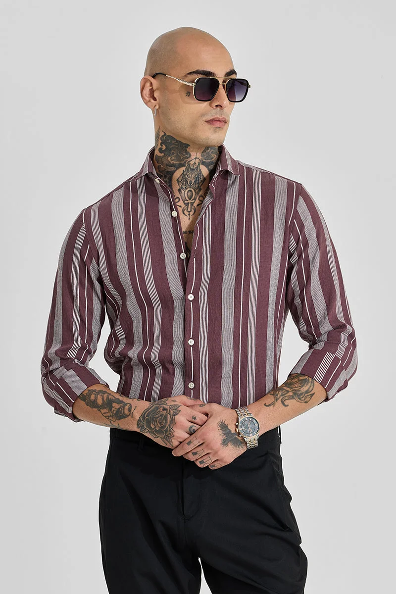 SNITCH Maroon Stripes Slim Fit Shirt