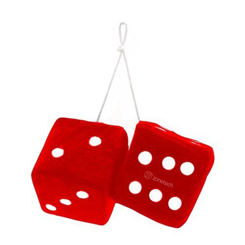 ZONETECH Pair Red with White Dots Decorative Mirror Fuzzy Dice - 3â€ Red Plush Car Mirror Fuzzy Dice Pair - Image 1