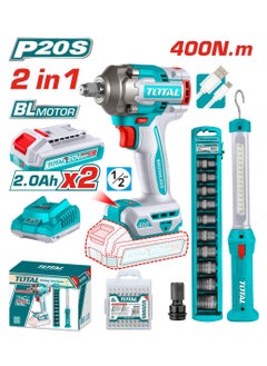 TOTAL combo kit 20-volt impact wrench with 2 batteries and a  charger ,socket set ,work lamp ,screwdriver bits  - Image 1