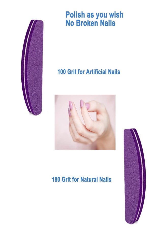 GigaGround 20 PCs Nail Buffers, Double Sided Nail Files Buffer Blocks 100/180 Grit Portable Washable Sanding Buffing File Arc Shape (Purple) - Image 3
