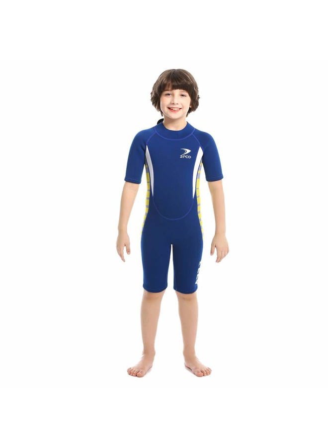 ZCCO 2.5mm Kids Shorty Wetsuit, Boys and Girls Full Body Thermal Neoprene Swimsuit, Back Zip Wet Suit for Scuba Diving, Swimming, Surfing - Image 2