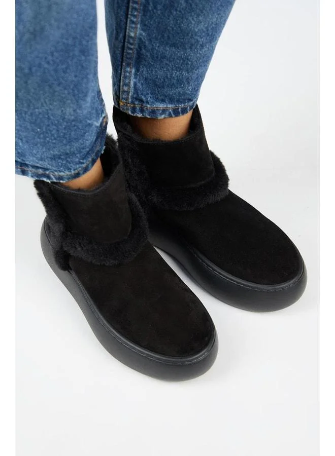 Manijero  (Azura) Women's Real Leather Boot with Fur Lining and Fur Stripes, Black. for Women | Best Price UAE