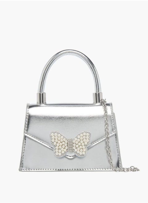 Girls Pearl Embellished Crossbody Bag With Button Closure And Chain Strap