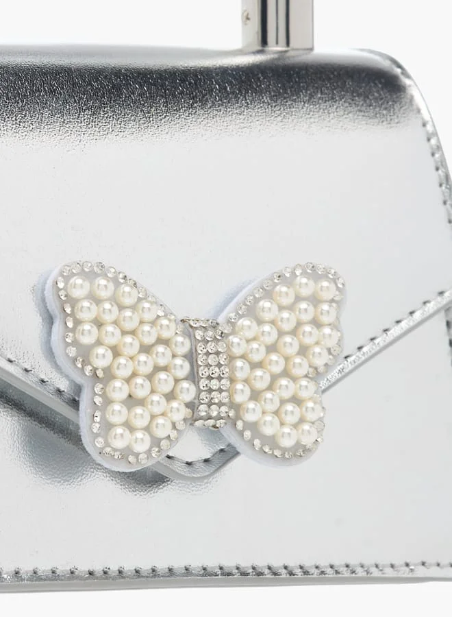 Flora Bella By Shoexpress Girls Pearl Embellished Crossbody Bag With Button Closure And Chain Strap