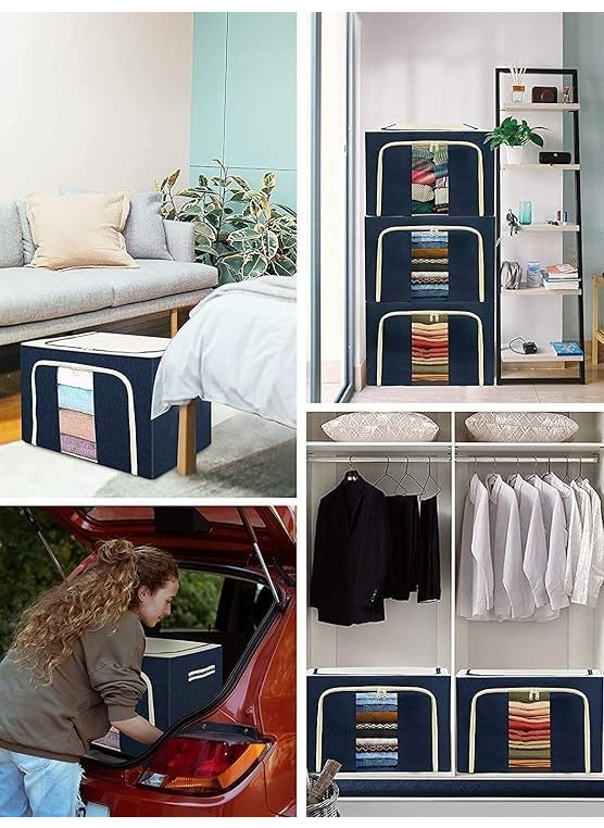 Krishn Kunj KRIAHN KUNJ Clothes Organiser for Wardrobe 66 Liter Large Storage Box for Clothes Foldable Steel Frame Wardrobe Organizer Cloth Box with Zipper with Clear Window and Handle organizer PC 4  - Image 3
