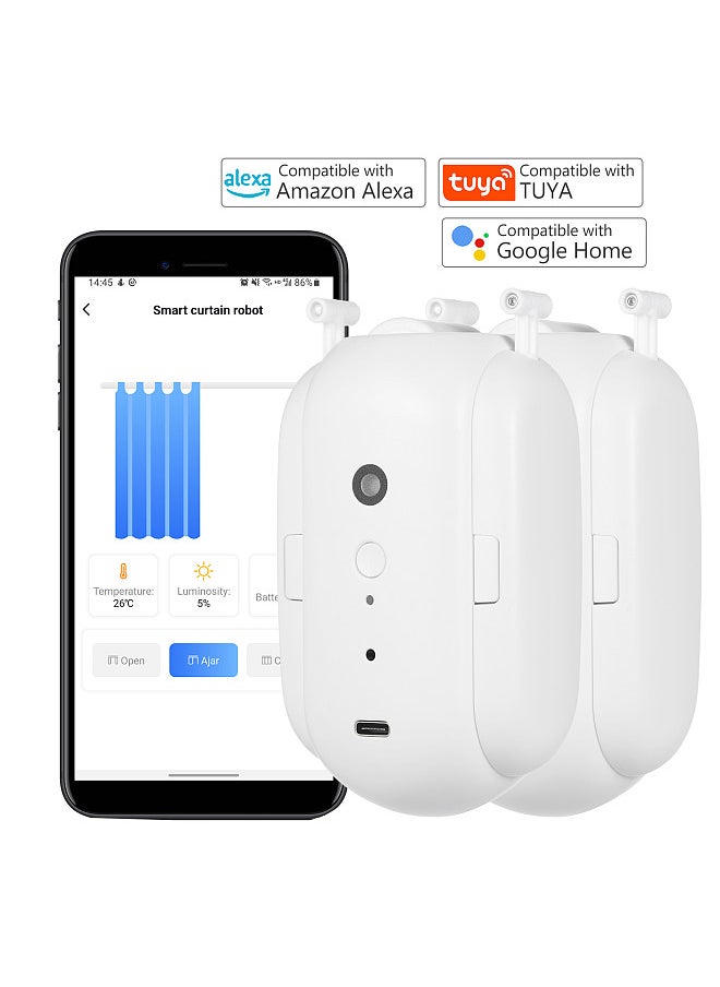 Generic - BT Automatic Curtain Opener Closer Robot Wireless Smart Curtain Motor Timer Voice Control Smart Home Automation Device for Curtain Track Rod Replacement for Amazon Alexa Google Assistant - Image 1
