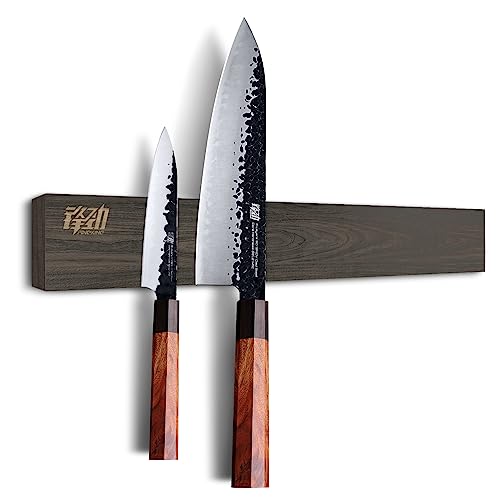 FINDKING Ash Wood Magnetic Knife Strip, Wall Mounted Wooden Knife Holder with Strong Magnets for Kitchen Organization, 16 Inch Dark Brown, Without Knives - Image 1
