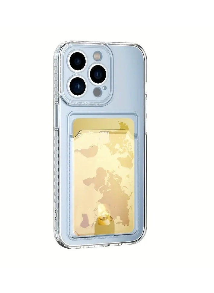 Soft Meterial Slim Transparent Mobile Phone Case For Apple iPhone 15 Pro Max, Shock Proof Back Cover, Full Body Coverage Lens Protection With Cardholder