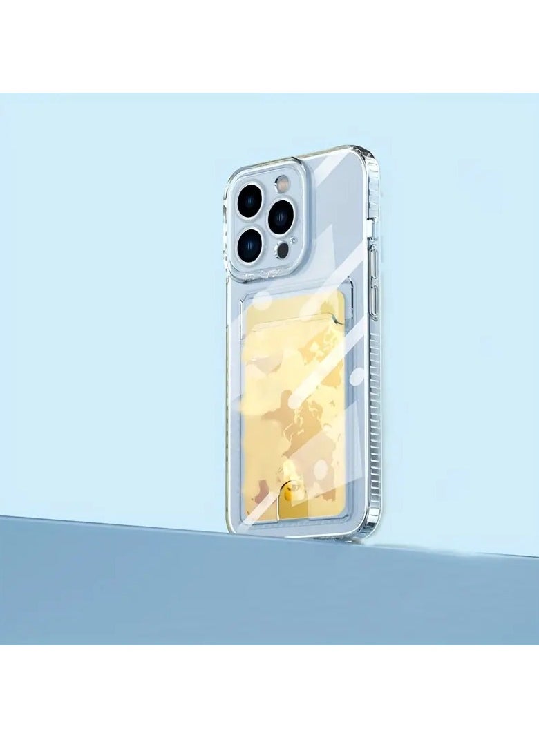 Soft Meterial Slim Transparent Mobile Phone Case For Apple iPhone 15 Pro Max, Shock Proof Back Cover, Full Body Coverage Lens Protection With Cardholder